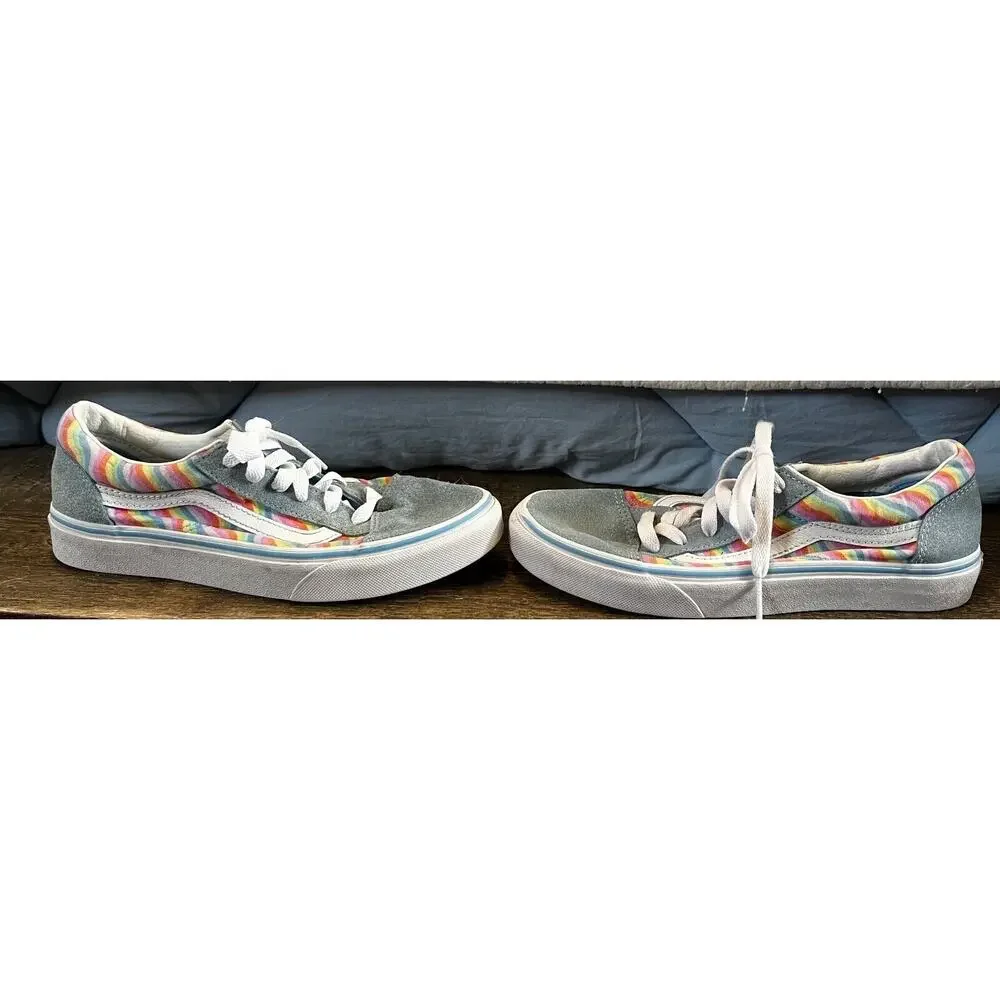Vans Girls Size 4.5 Baby Blue with Rainbow Detail Sneakers